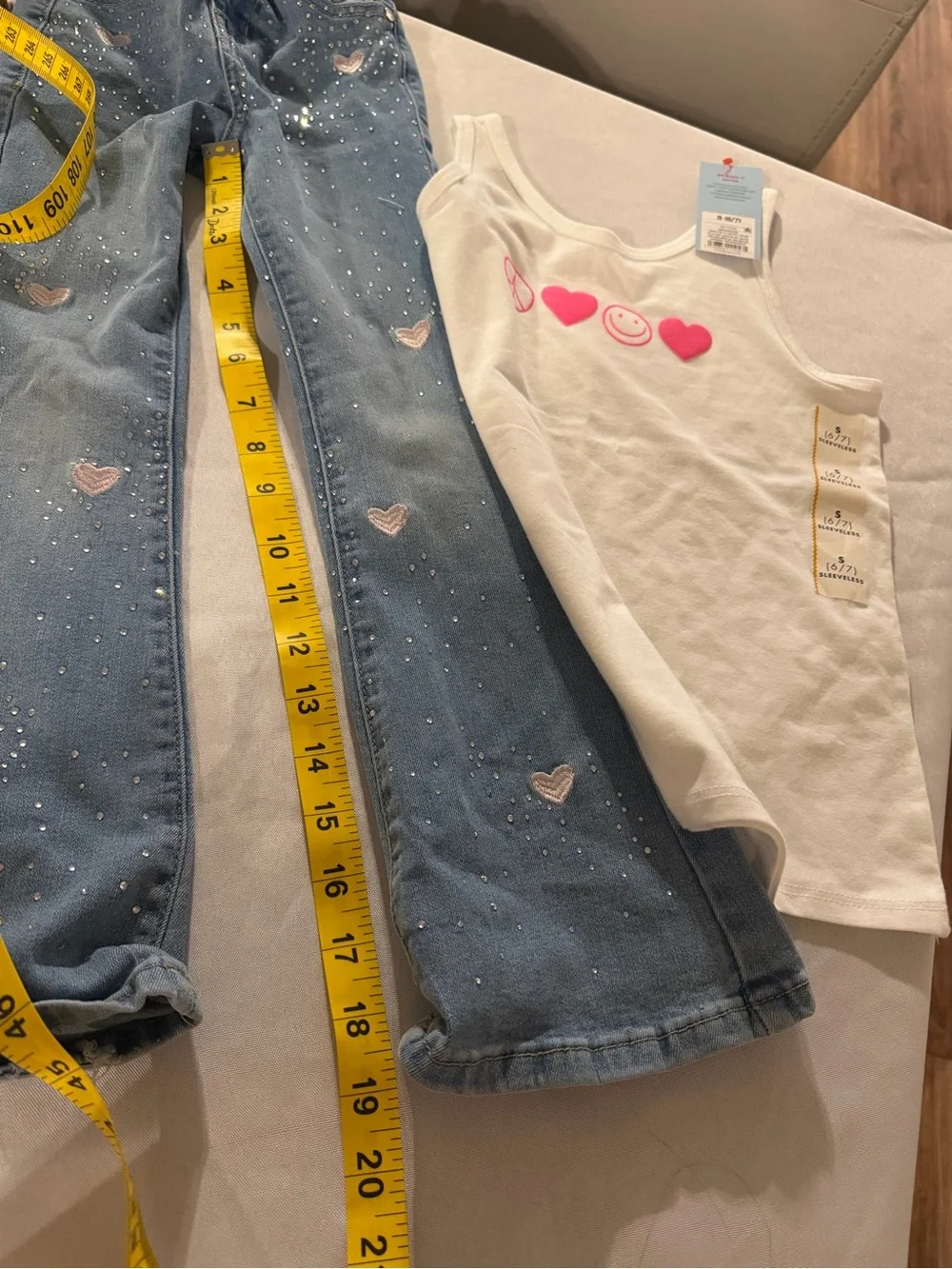 Set Flare Jeans with Pink Heart Accents and Rhinestones and Pink Heart Shirt